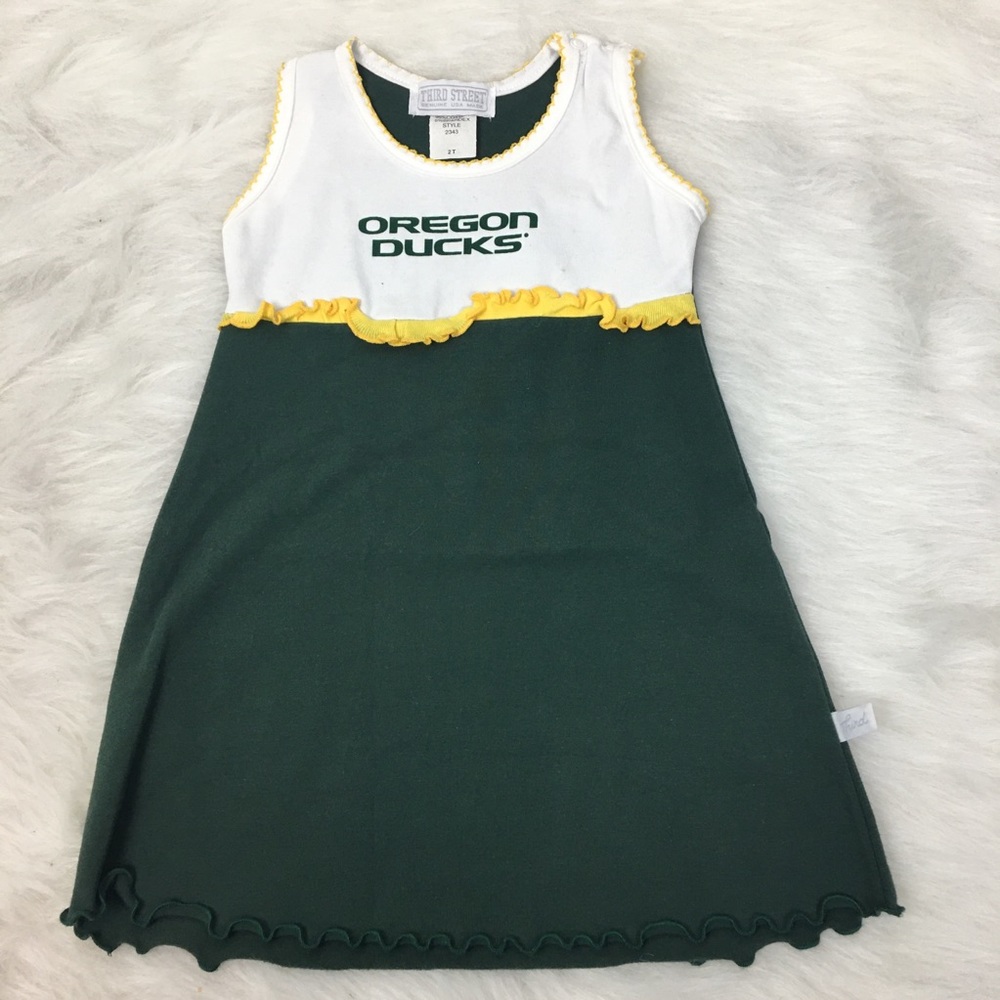 Green Oregon Ducks Little Girls Short Sleeve Dress - Picture 2 of 6
